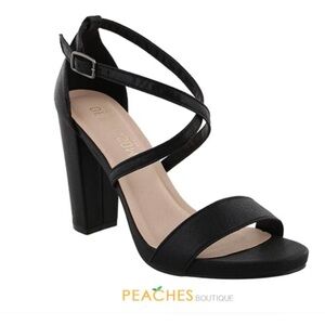 De Blossom Collection Black Strappy Heels